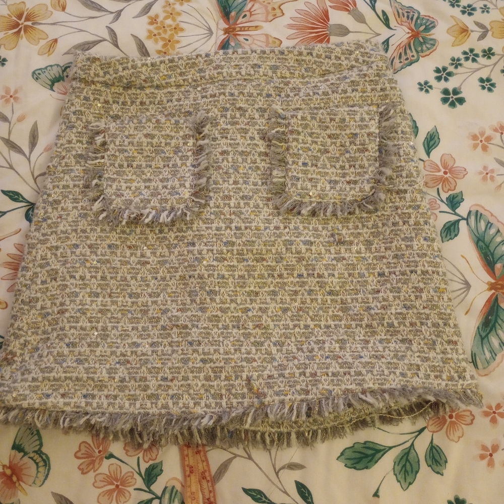 Tweed Mini Skirt with Fringe Details
